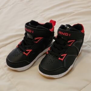 AND1 Kids Black and Red High-Top Sneakers